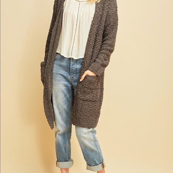 LAST 1‼️ASHLIE Charcoal Faux Shearling- Cardigan - Picture 2 of 6